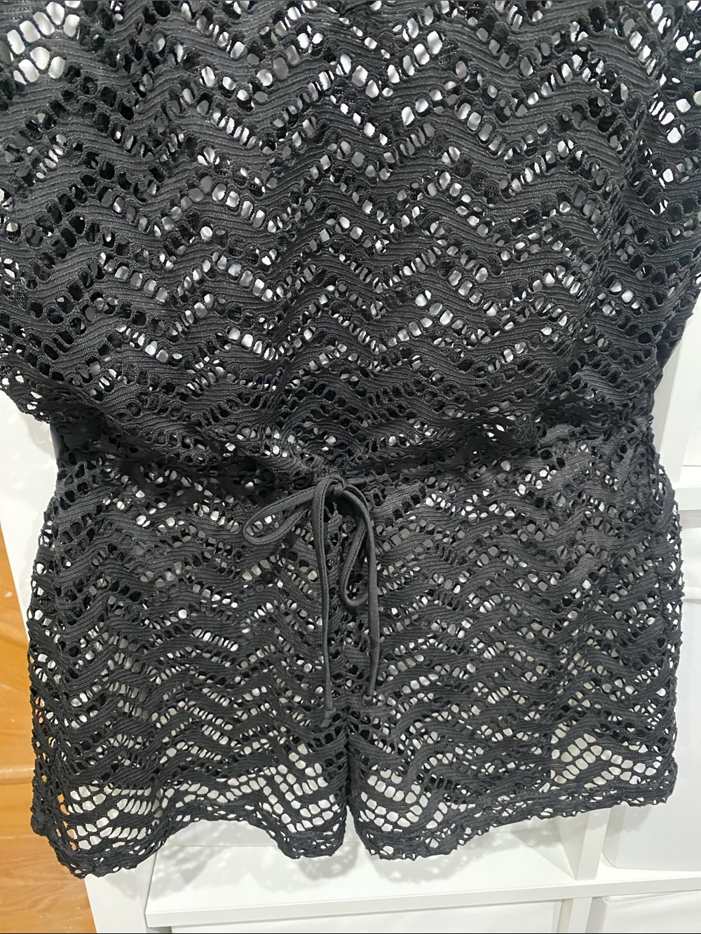 Beach Cover-Up Romper Black Crochet Women Size Xsmall also fits Small - Picture 3 of 5